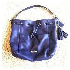 Authentic purple Coach leather purse w/ drawstring